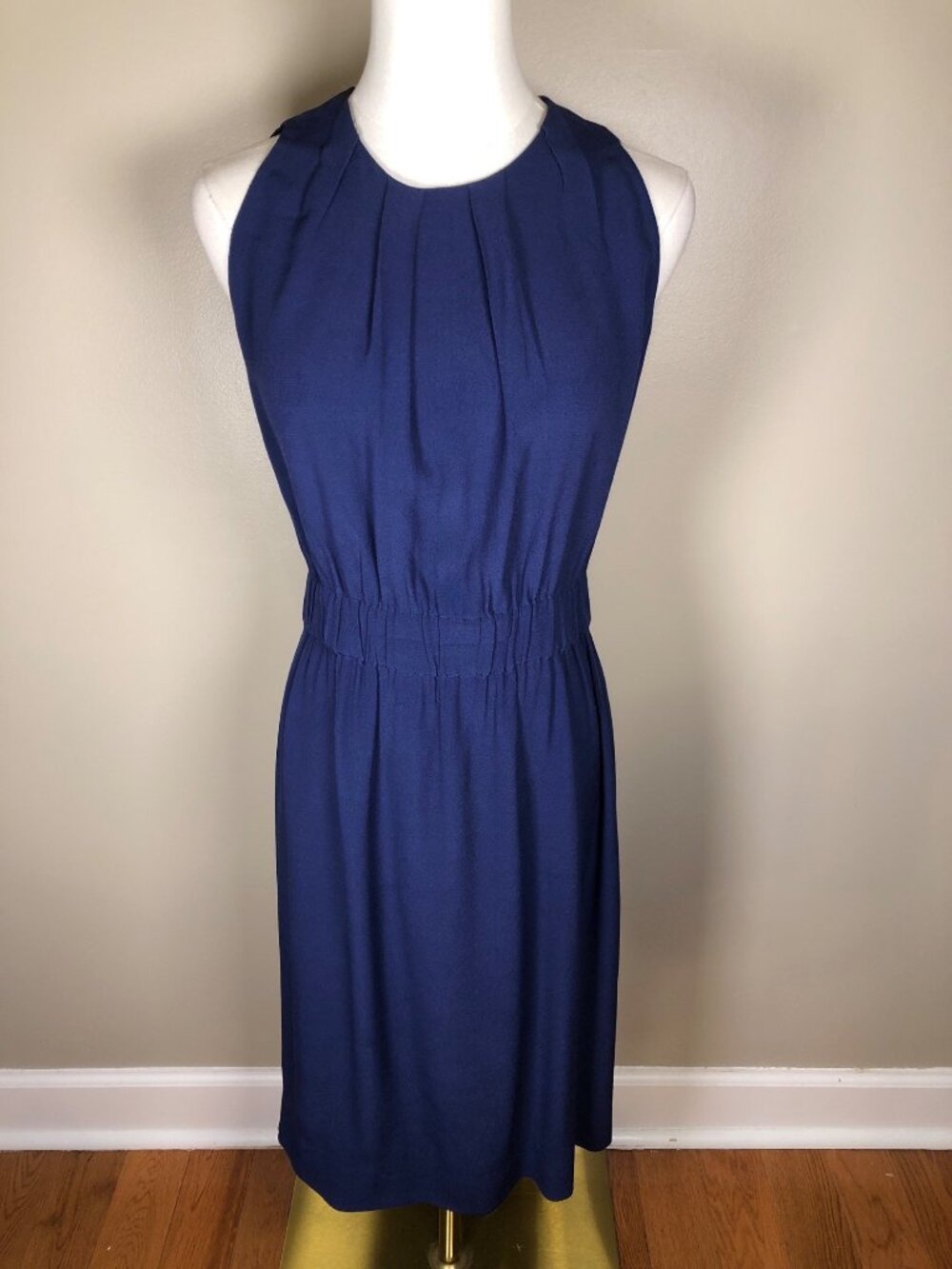 Kate Spade Pleated Neckline Elastic Waist Sleeveless Navy Dress Size 8 - Picture 8 of 10
